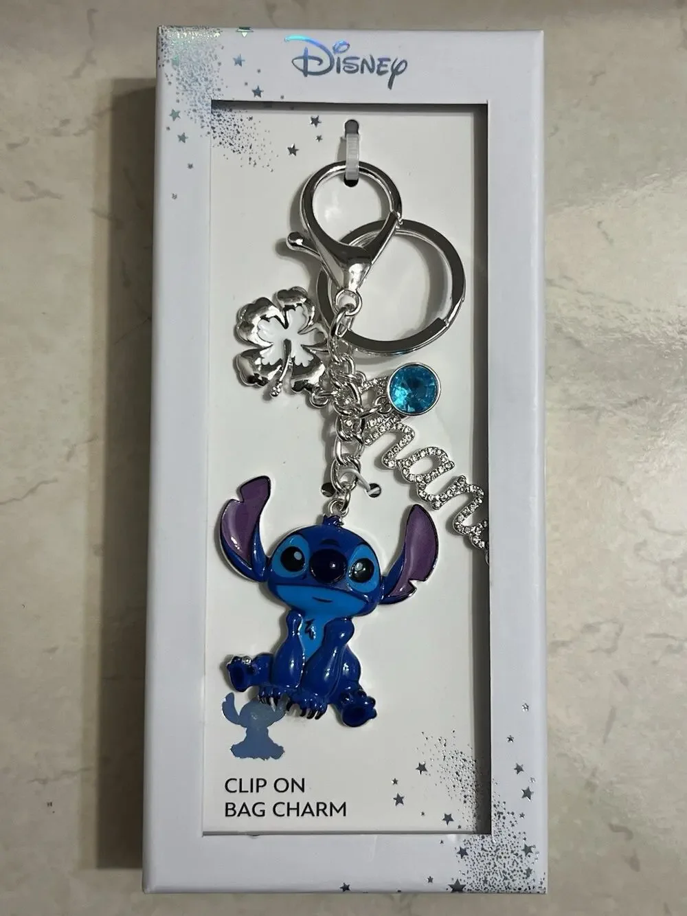 NEW🌺Disney x Lilo & Stitch Ohana Crystal Bling Bag Charm🛸Hawaii Keyring💎Gift